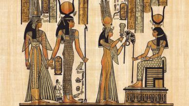 Image of Egyptian papyrus with traditional Egyptian art