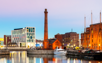 A photograph of the Albert Docks in Liverpool